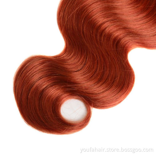 12A Vendor 1B/350 Golden Blonde Orange Ombre Color Brazilian Body Wave Virgin Human Hair 3 Bundles With Middle Part Lace Closure